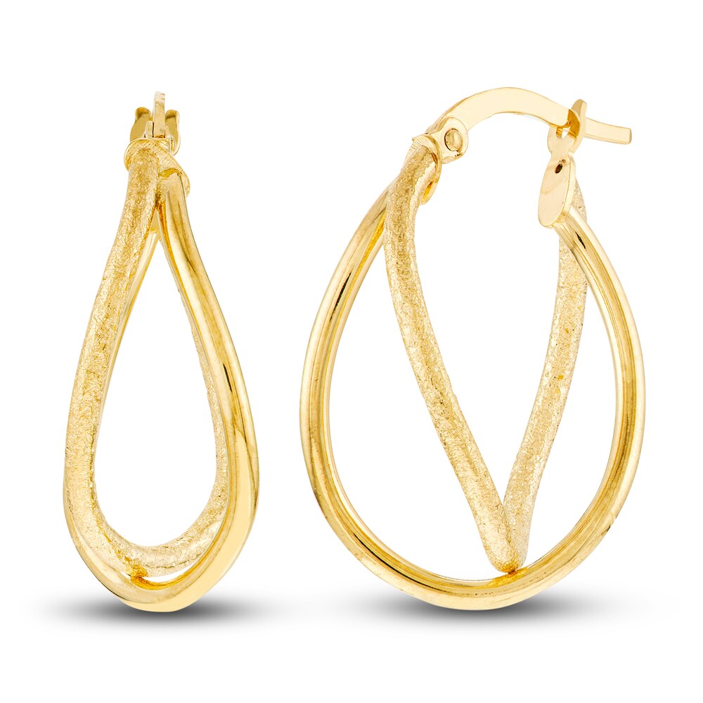 Satin/Polished Double Hoop Earrings 14K Yellow Gold 17mm zq0w8tIa