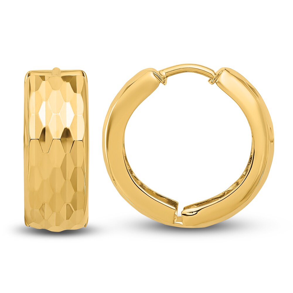 Diamond-Cut Huggie Hoop Earrings 14K Yellow Gold 1mm zqqJl7Pc