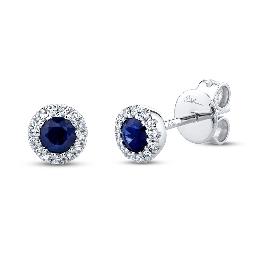 Shy Creation Sapphire Earrings 1/20 ct tw Diamonds 14K White Gold SC55002752 zyjuL6XF