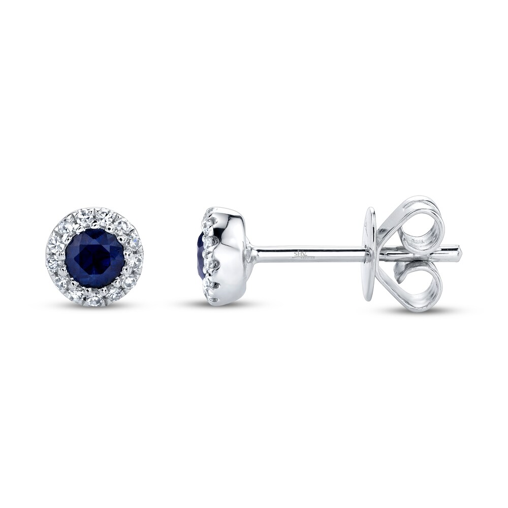 Shy Creation Sapphire Earrings 1/20 ct tw Diamonds 14K White Gold SC55002752 zyjuL6XF