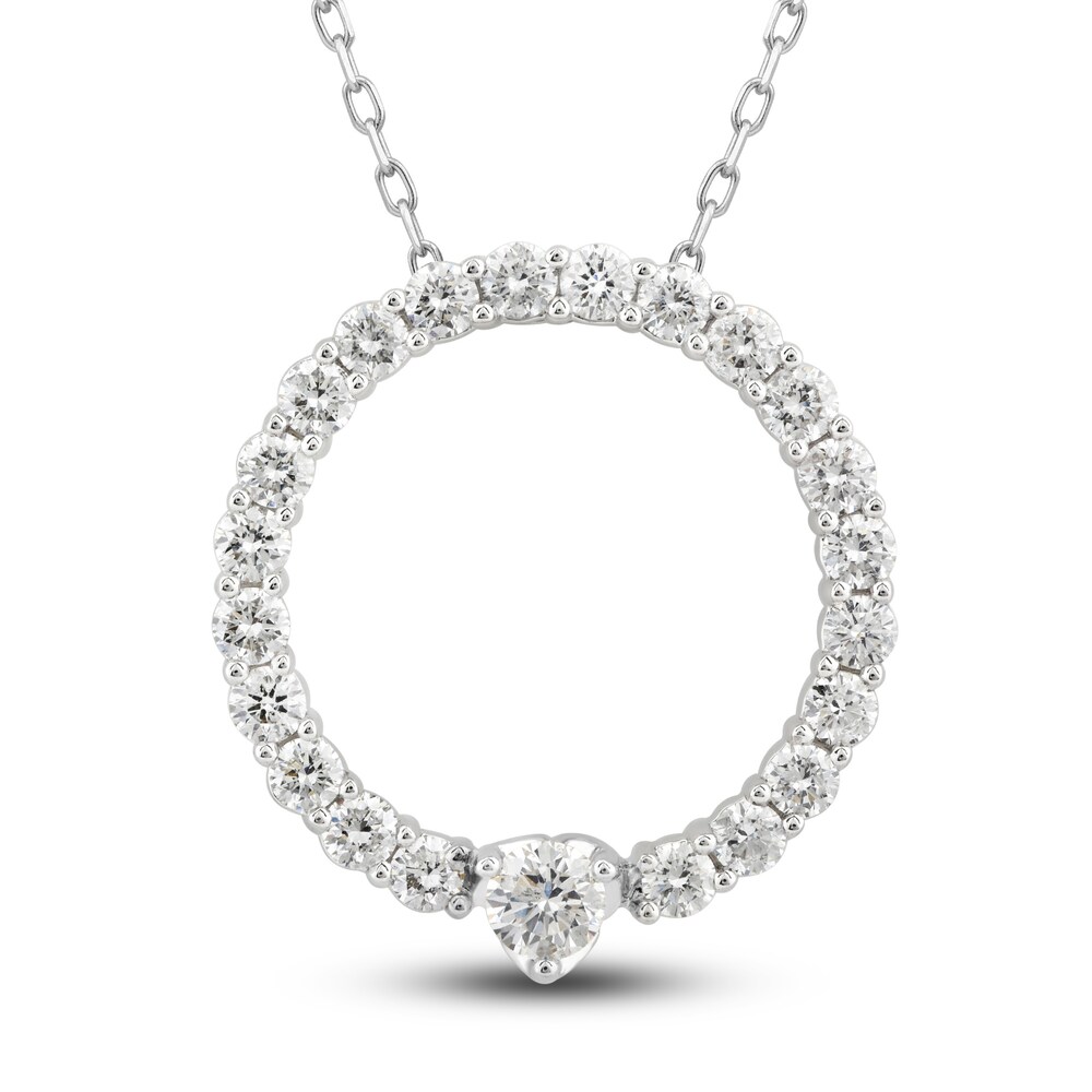 Diamond Circle Pendant Necklace 1 ct tw Round 14K White Gold 00BlA8un