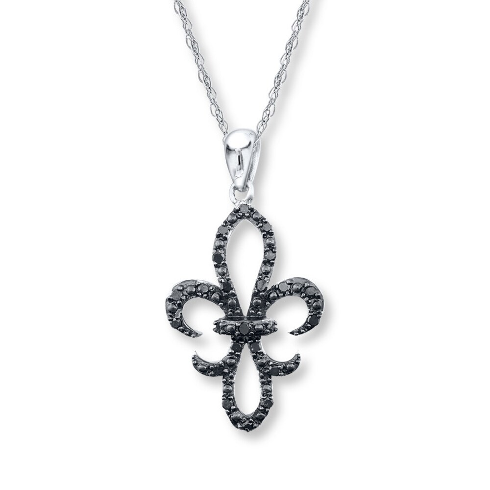Fleur-de-lis Necklace 1/4 ct tw Black Diamonds Sterling Silver 0FMvwEvZ
