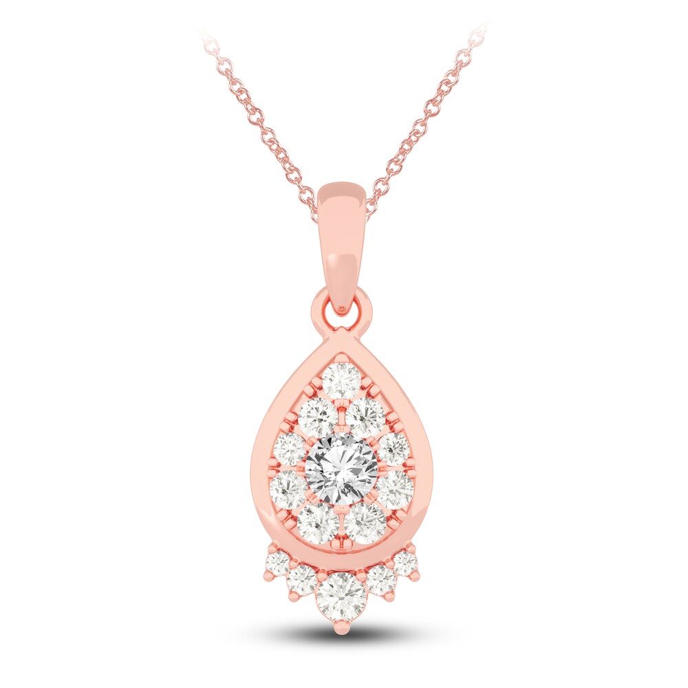 Diamond Pendant Necklace 1/2 ct tw Round 14K Rose Gold 18" 0IVAL4Tb