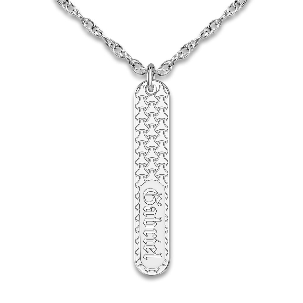 Men's Engravable Pendant Necklace 10K White Gold 18" 0JIXmhHS
