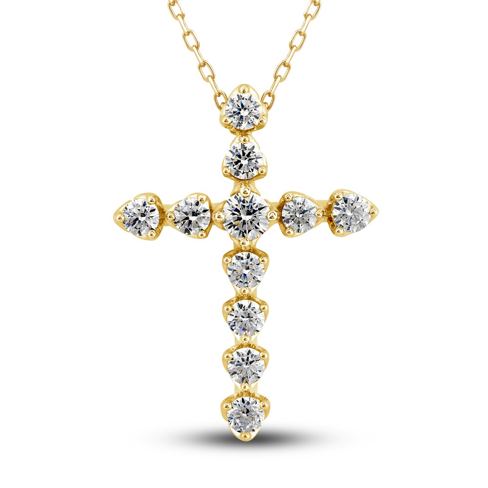 Diamond Cross Pendant Necklace 1 ct tw Round 14K Yellow Gold 0LdMuCQP