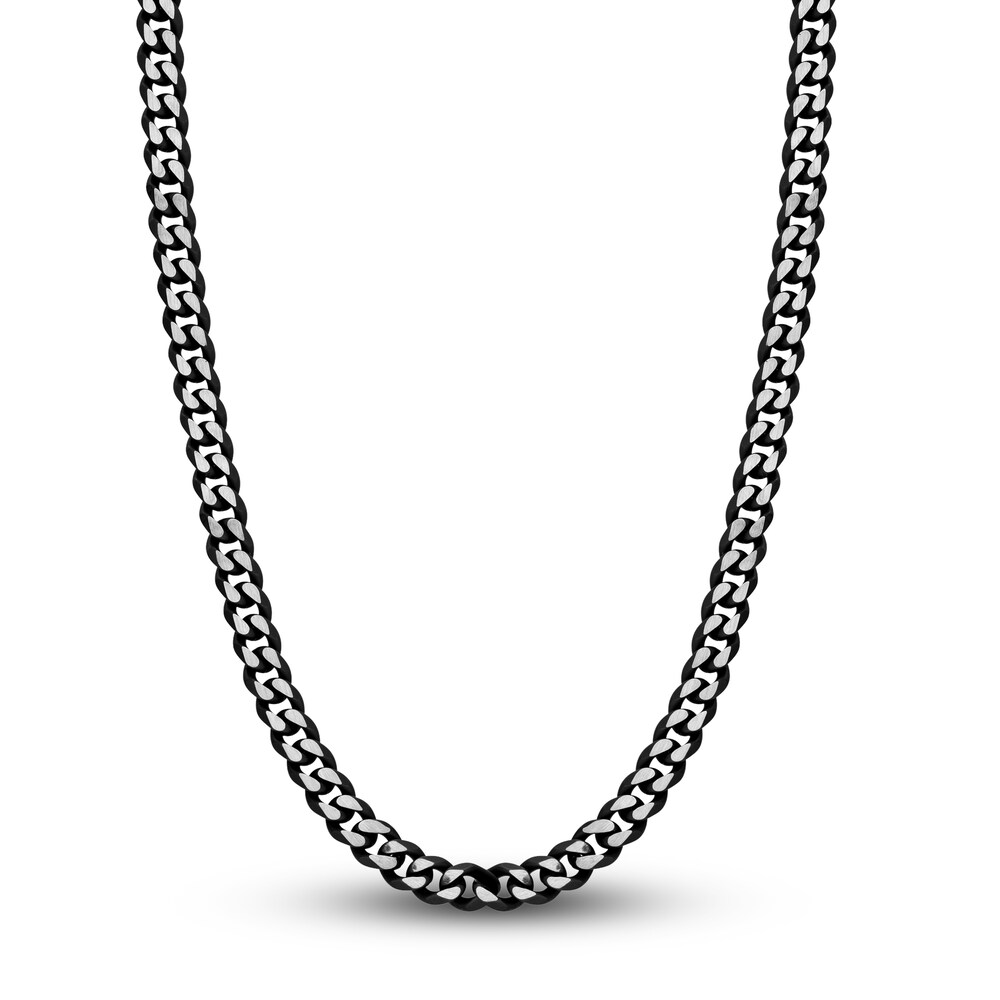 Men\'s Curb Chain Necklace Black Ion-Plated Stainless Steel 8mm 22\" 0NEHXvIm