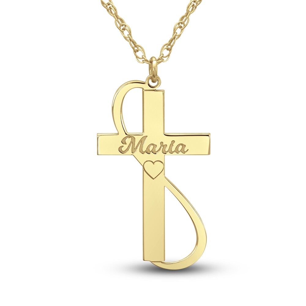 Engravable Cross Pendant Necklace 10K Yellow Gold 28mm 18" Adj. 0P9vYeES