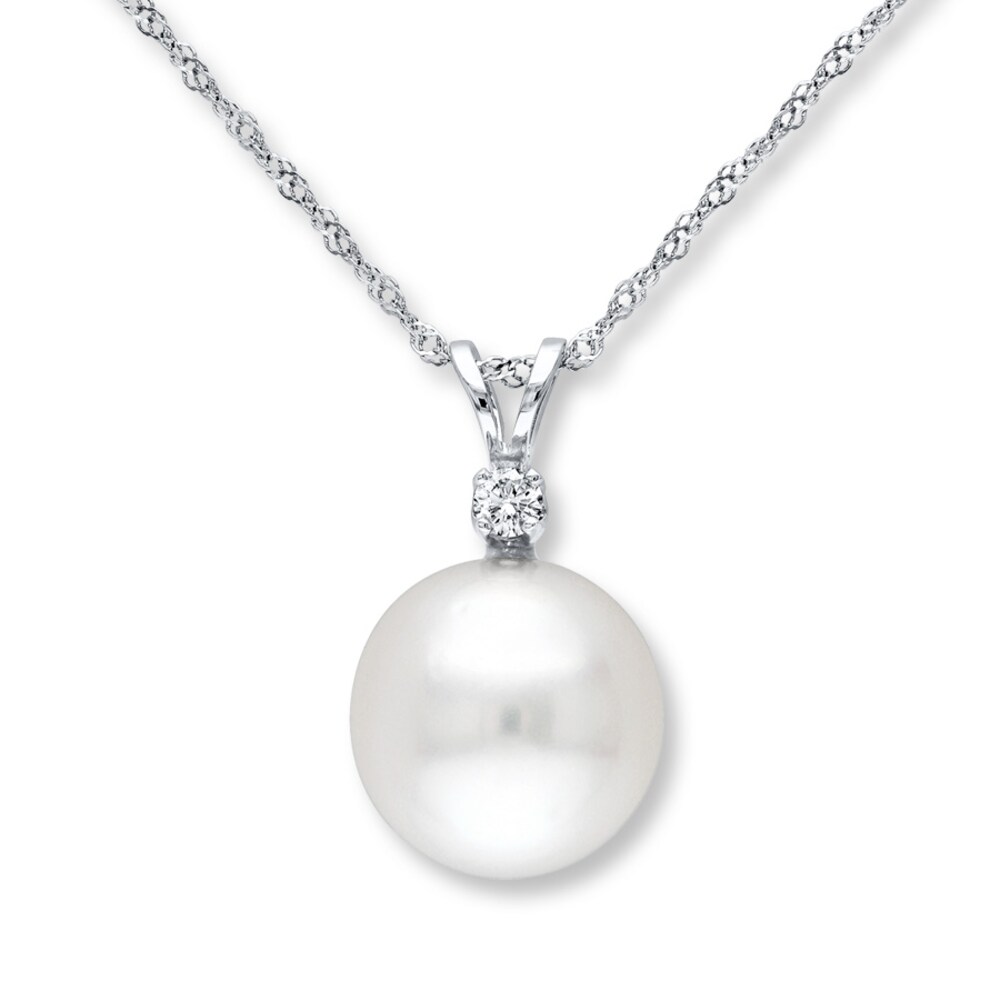 Cultured Pearl Necklace 1/20 carat Diamond 14K White Gold 0QZ6n8kE