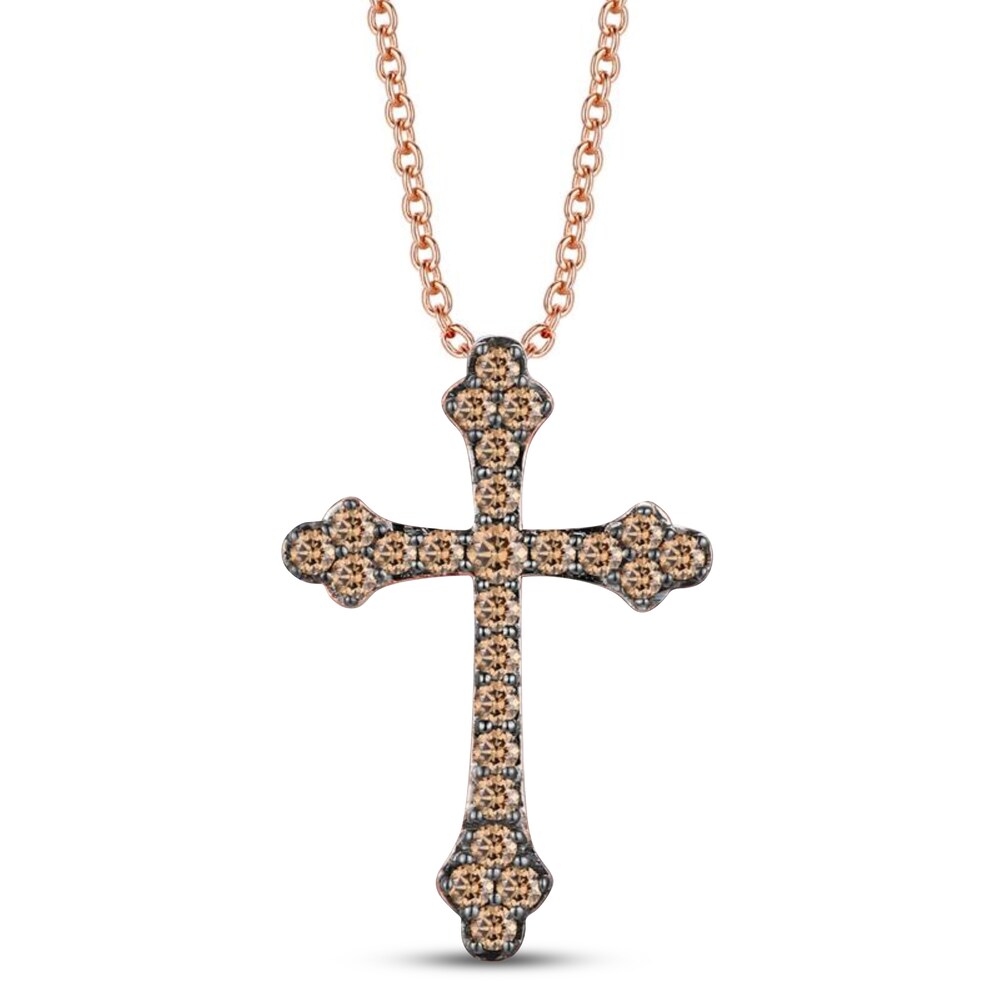 Le Vian Chocolate Diamond Cross Necklace 3/8 ct tw 14K Strawberry Gold 0Uop5Q8L