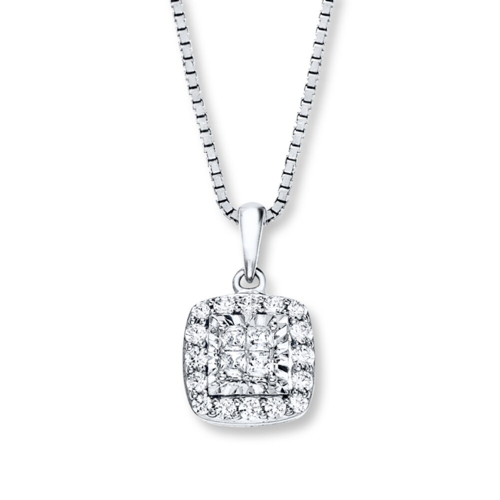 Diamond Necklace 1/4 ct tw Princess/Round 10K White Gold 0V7rDdXH