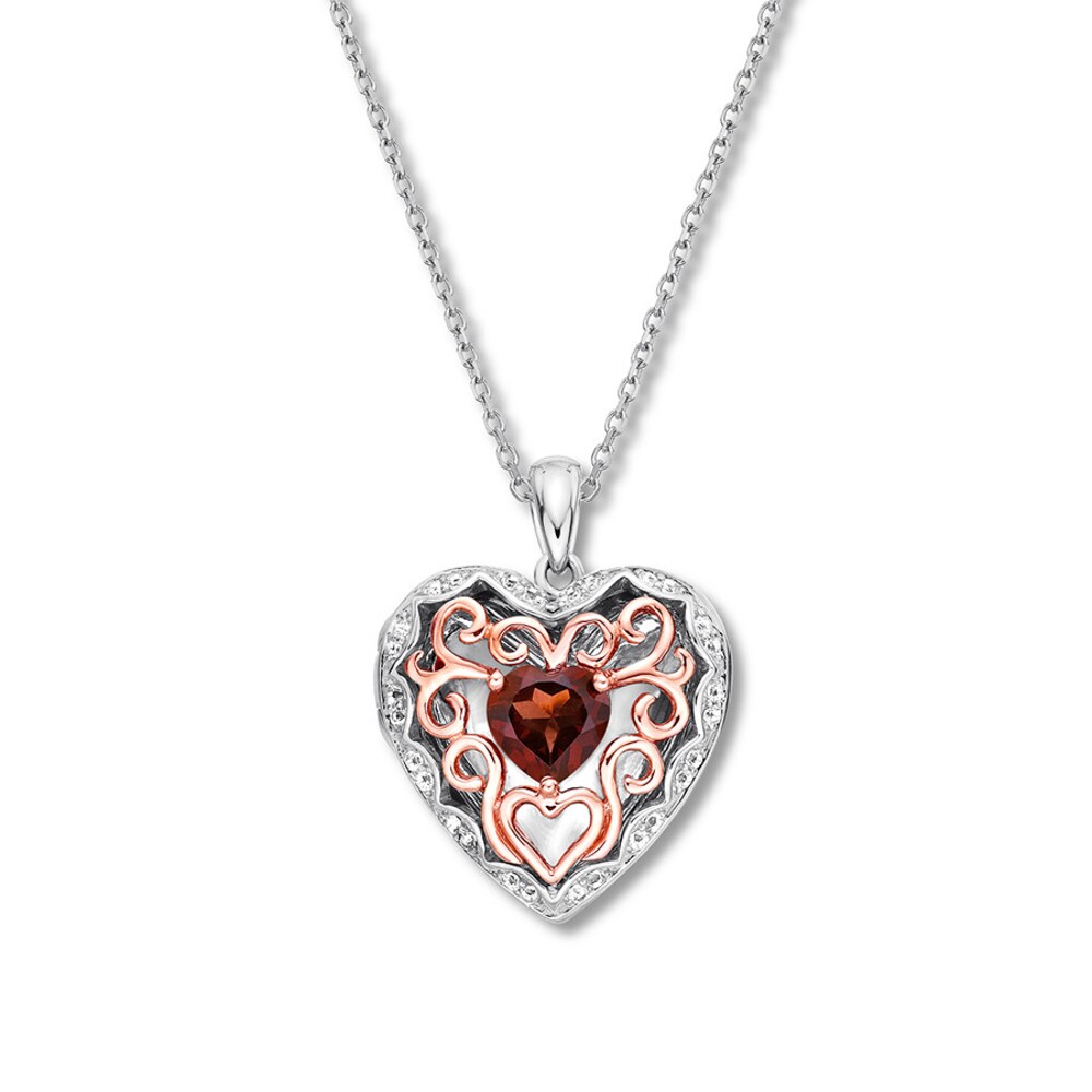 Garnet Heart Locket White Topaz 10K Two-Tone Gold 0ZF1R2yC