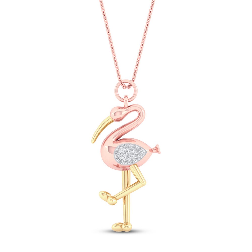 Flamingo Necklace 1/10 ct tw Diamonds Sterling Silver 14K Plated 0ZHMzbxt