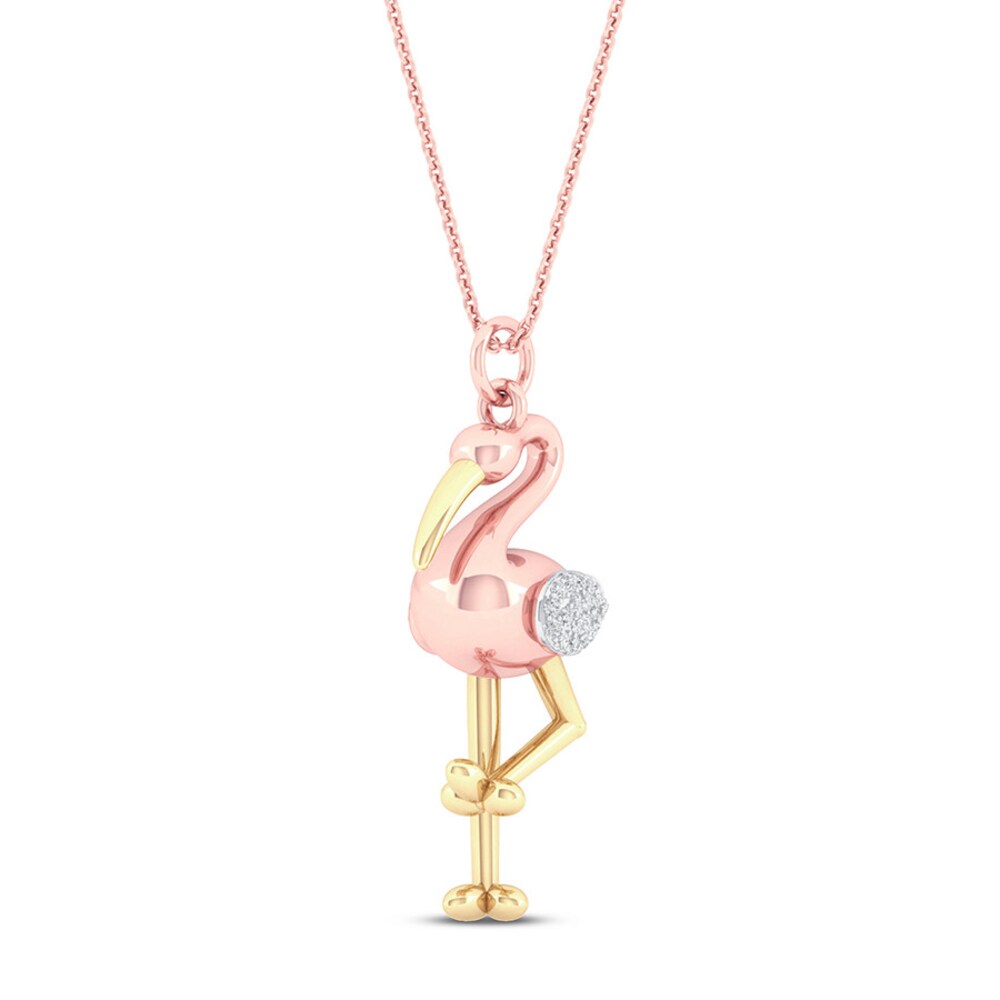 Flamingo Necklace 1/10 ct tw Diamonds Sterling Silver 14K Plated 0ZHMzbxt