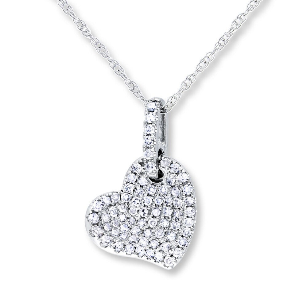 Diamond Heart Necklace 1/4 ct tw Round-cut 10K White Gold 0haIZuOM