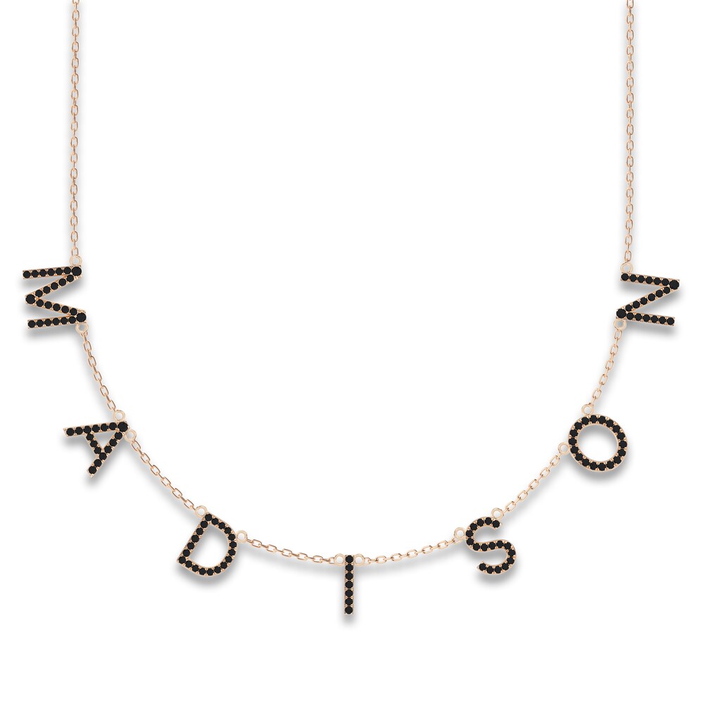 Juliette Maison Black Diamond Station Name Necklace 2 ct tw Round 10K Rose Gold 0pz8SxrL [0pz8SxrL]