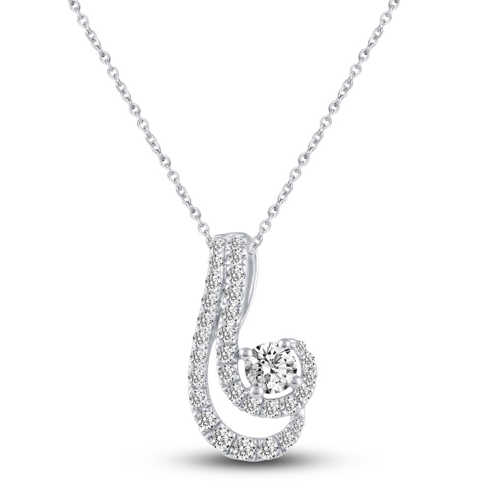Diamond Swirl Pendant Necklace 1/3 ct tw Round 10K White Gold 0vqiALVD
