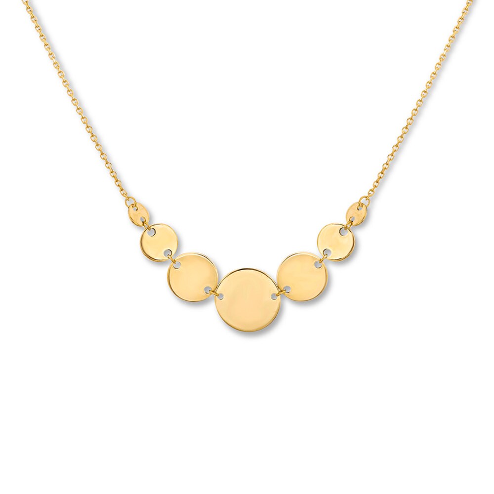 Graduated Disc Necklace 14K Yellow Gold 16" Adjustable 1030mKud
