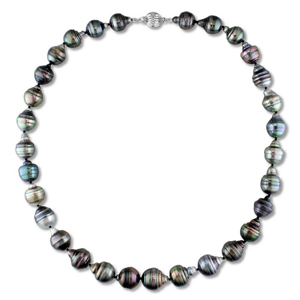 Tahitian Cultured Pearl Necklace 14K White Gold 18\" 11NHHe1T