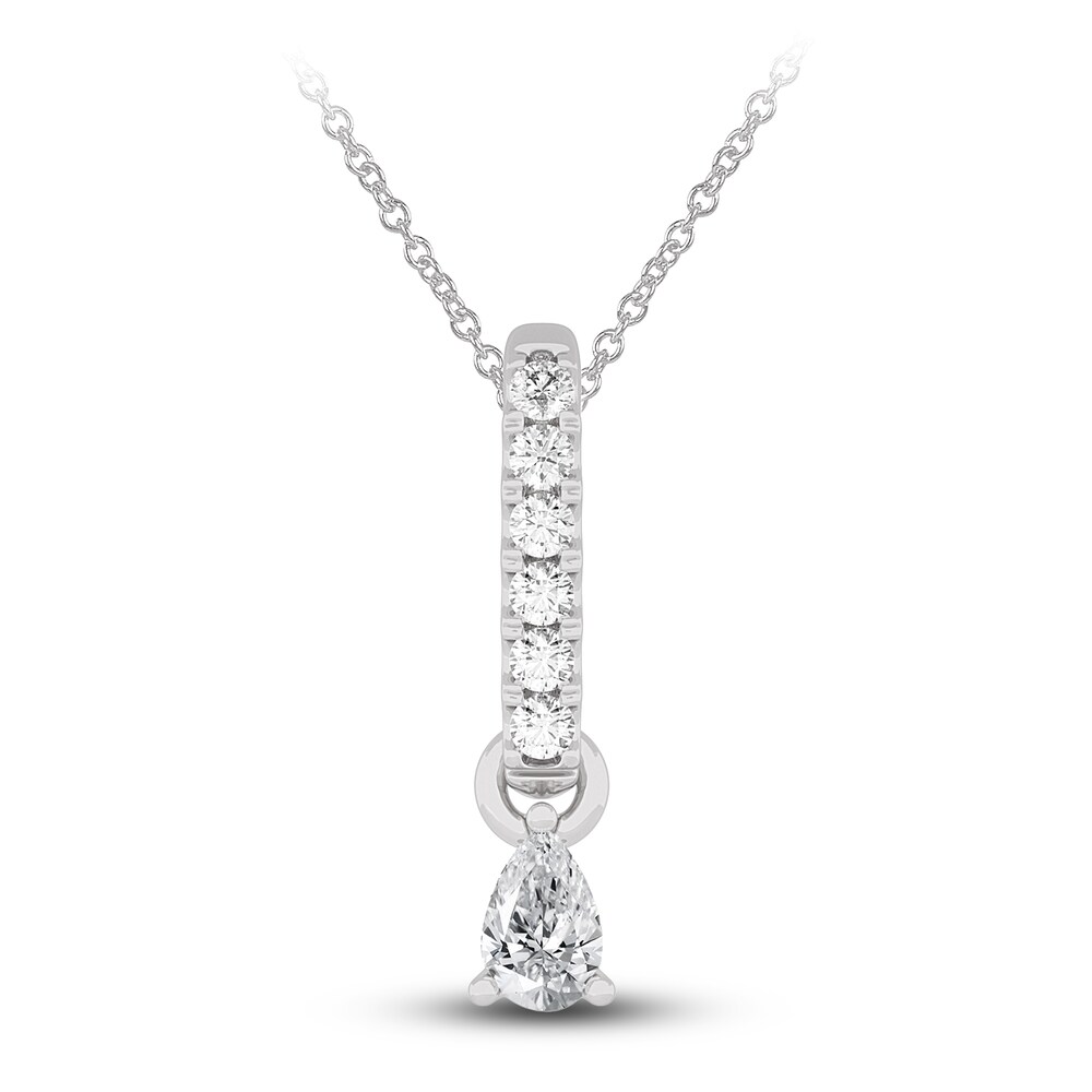 Diamond Pendant Necklace 3/8 ct tw Pear/Round 14K White Gold 18" 12Mkz7cp