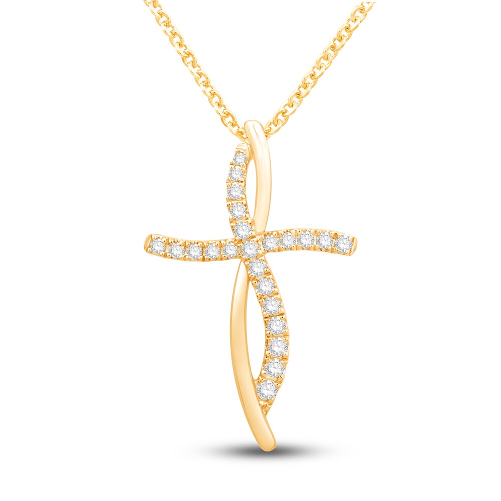 Diamond Cross Necklace 3/8 ct tw Round 10K Yellow Gold 18\" 17YwWqcS