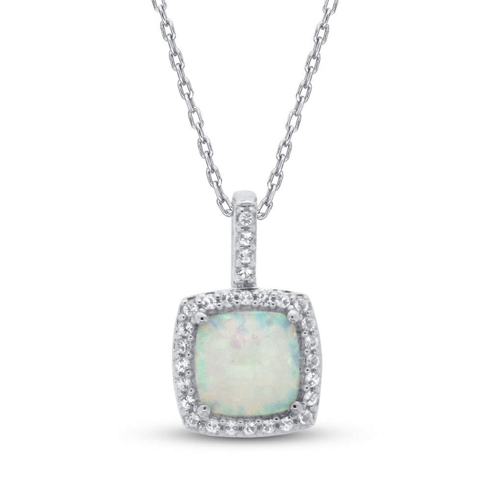 Lab-Created Opal & White Topaz Necklace 10K White Gold 1BOM05Zc [1BOM05Zc]