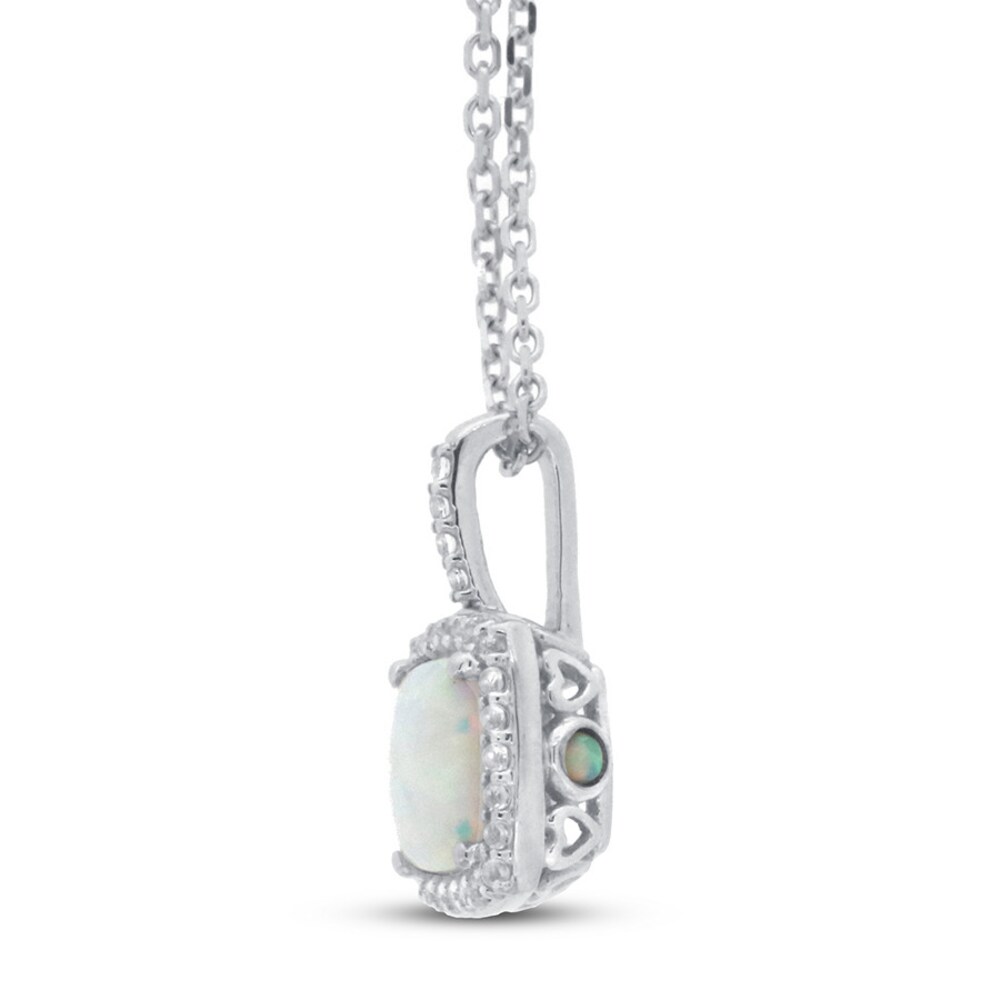 Lab-Created Opal & White Topaz Necklace 10K White Gold 1BOM05Zc