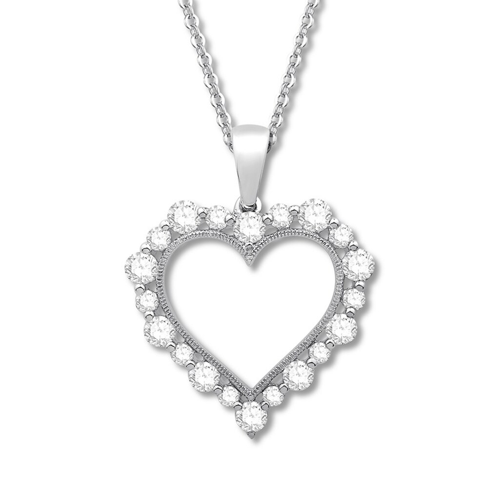 Diamond Heart Necklace 1 carat tw Round 14K White Gold 1Iu3KddZ