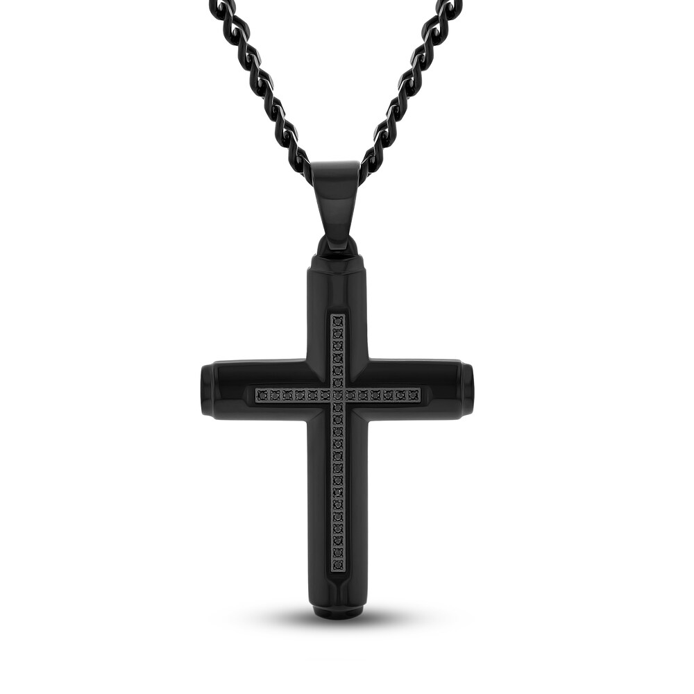 Black Diamond Cross Necklace 1/6 ct tw Round Black Stainless Steel 24" 1KOny6VP