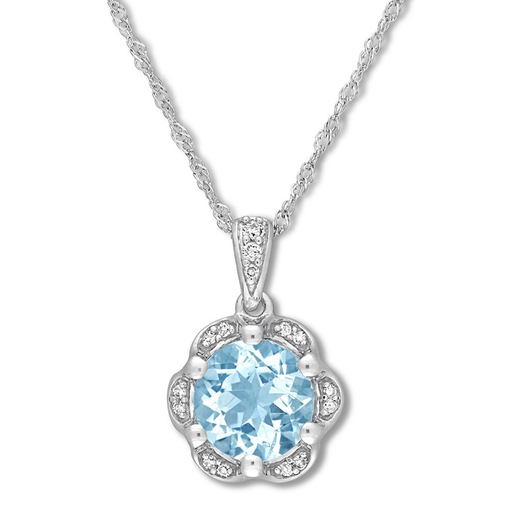 Aquamarine Necklace 1/20 ct tw Diamonds 14K White Gold 1Wh0ax0y