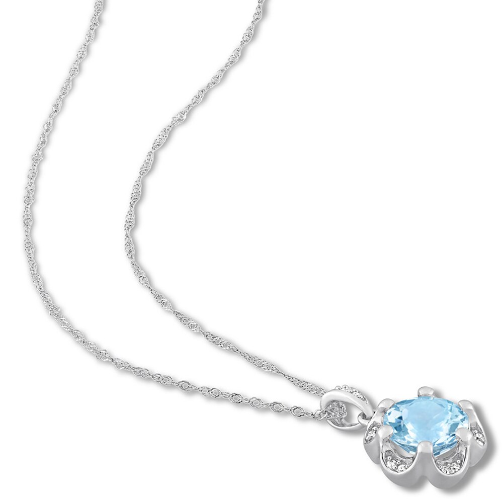 Aquamarine Necklace 1/20 ct tw Diamonds 14K White Gold 1Wh0ax0y