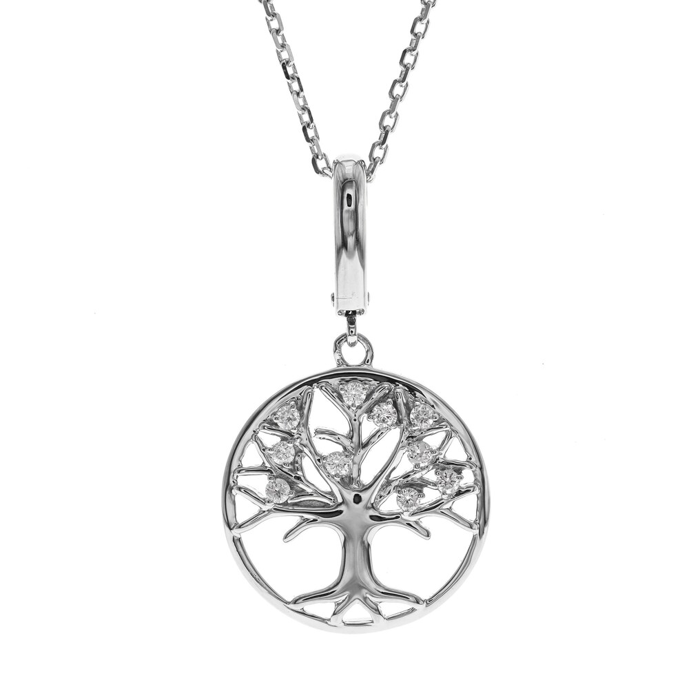 Diamond Tree Pendant Necklace 1/10 ct tw Round 14K White Gold 18" 1c4bFPV0