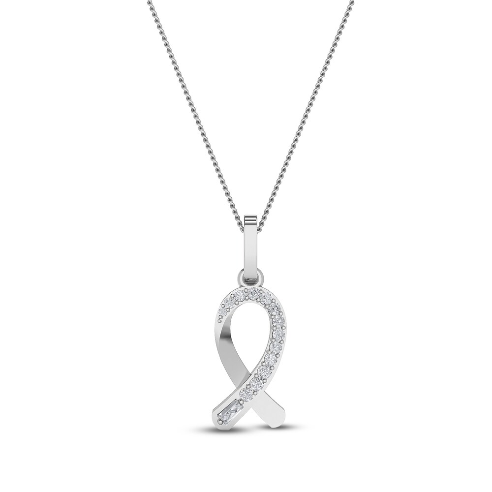 Diamond Ribbon Pendant Necklace 1/10 ct tw Round 10K White Gold/Rhodium 18" 1dUmp0Bd