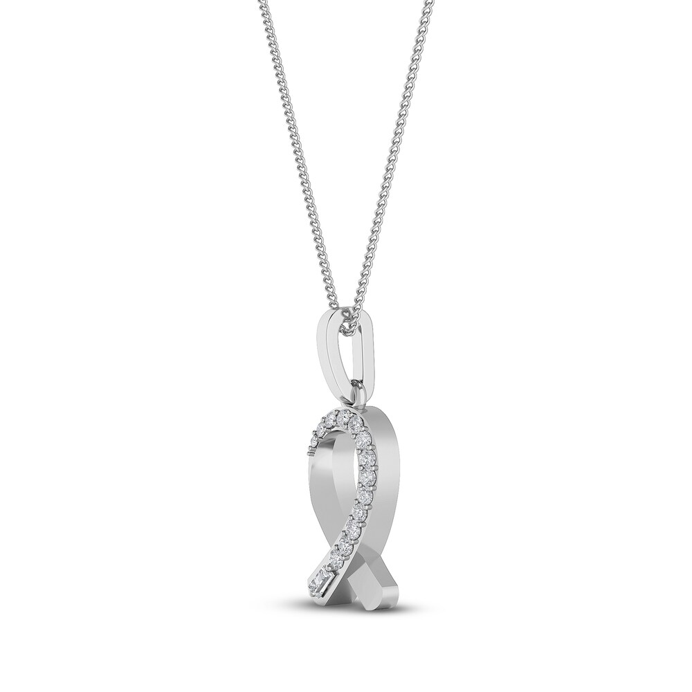 Diamond Ribbon Pendant Necklace 1/10 ct tw Round 10K White Gold/Rhodium 18\" 1dUmp0Bd