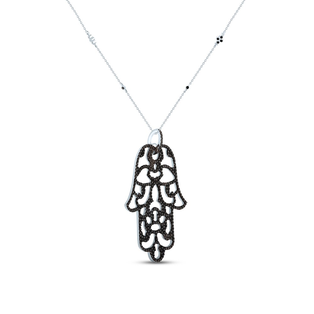 Pnina Tornai Black Diamond Hamsa Hand Necklace 2-1/5 ct tw Round 10K White Gold 1fto17sJ