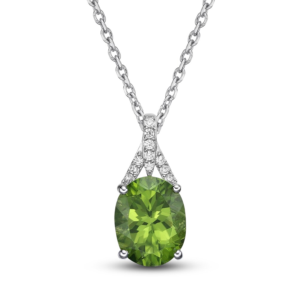 Natural Peridot Pendant Necklace 1/8 ct tw Diamonds 10K White Gold 18\" 1kXBB58T