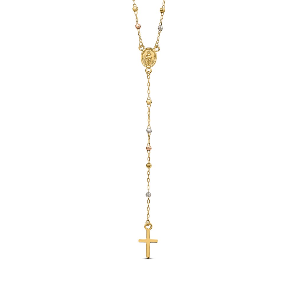 Cross Rosary Necklace 14K Tri-Tone Gold 1mqBL1DJ
