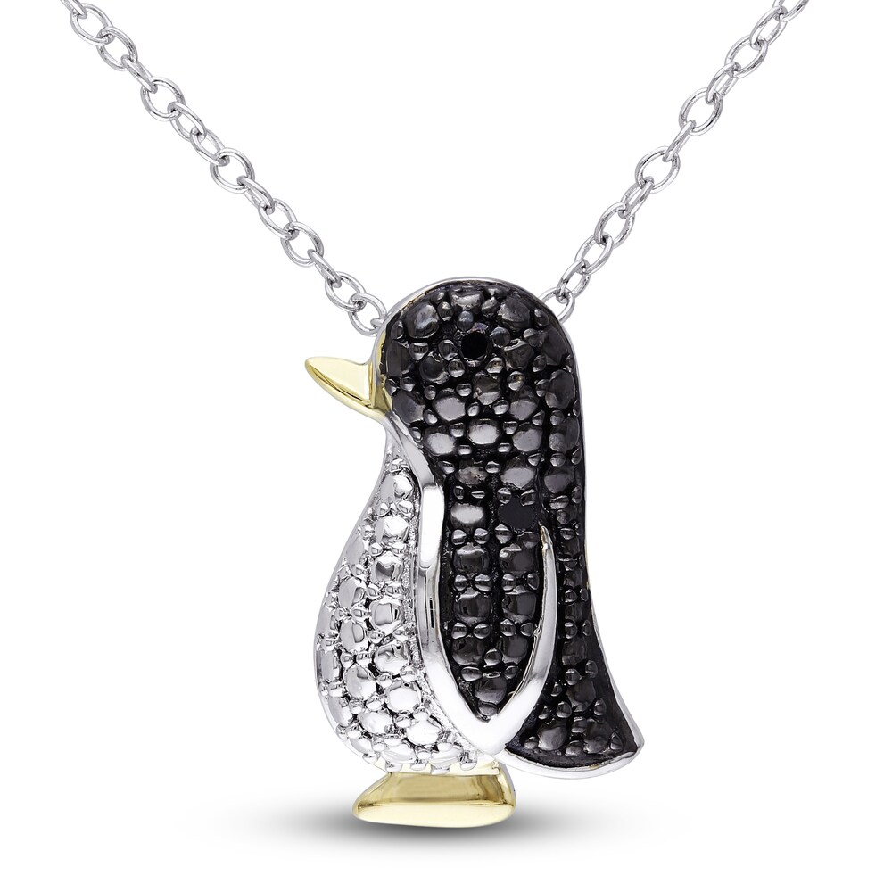 Black Diamond Penguin Necklace Diamond Accents Sterling Silver 18\" 1olxEH0L