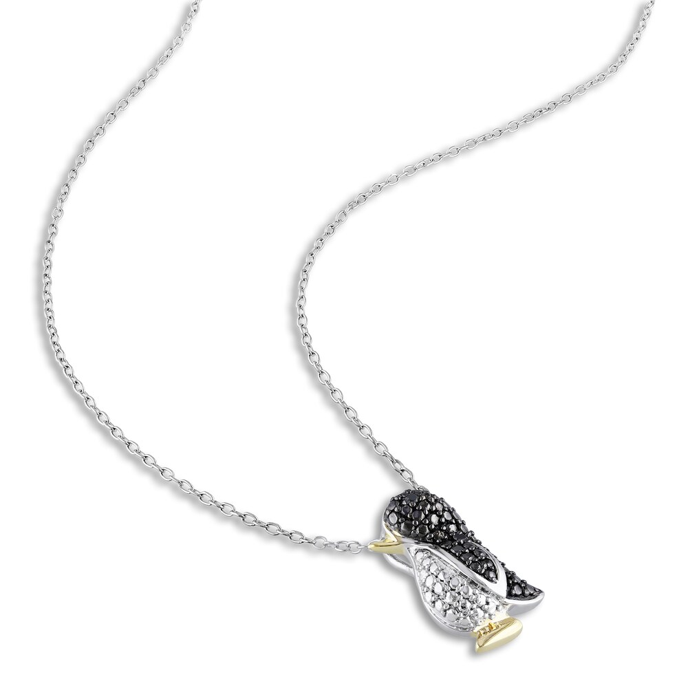 Black Diamond Penguin Necklace Diamond Accents Sterling Silver 18\" 1olxEH0L