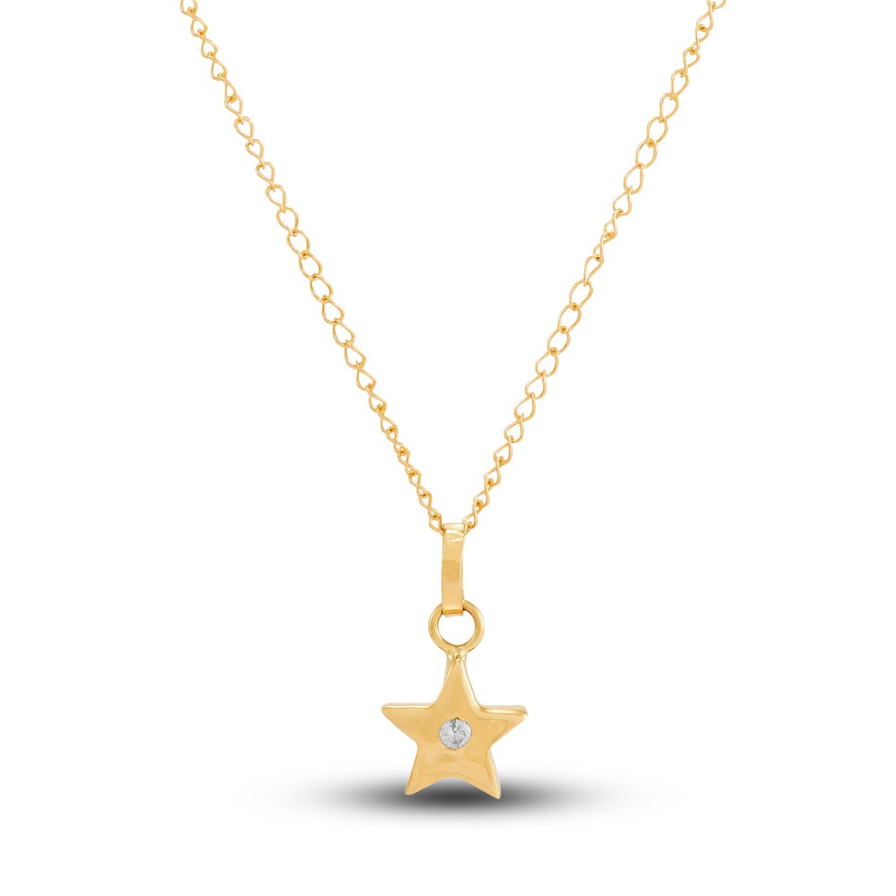 Children's Star Pendant Necklace Diamond Accents 14K Yellow Gold 13" 1qksWQkO