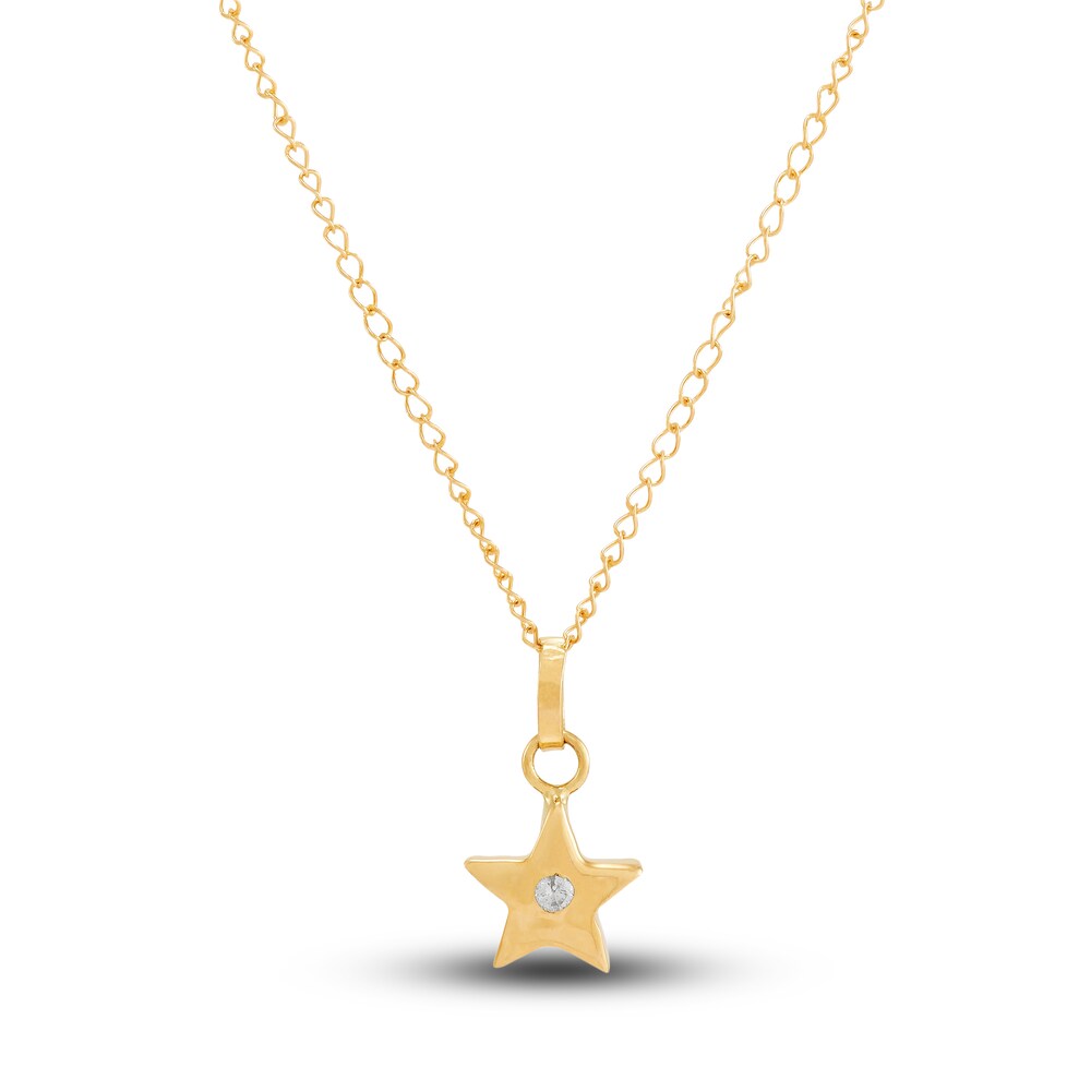 Children\'s Star Pendant Necklace Diamond Accents 14K Yellow Gold 13\" 1qksWQkO