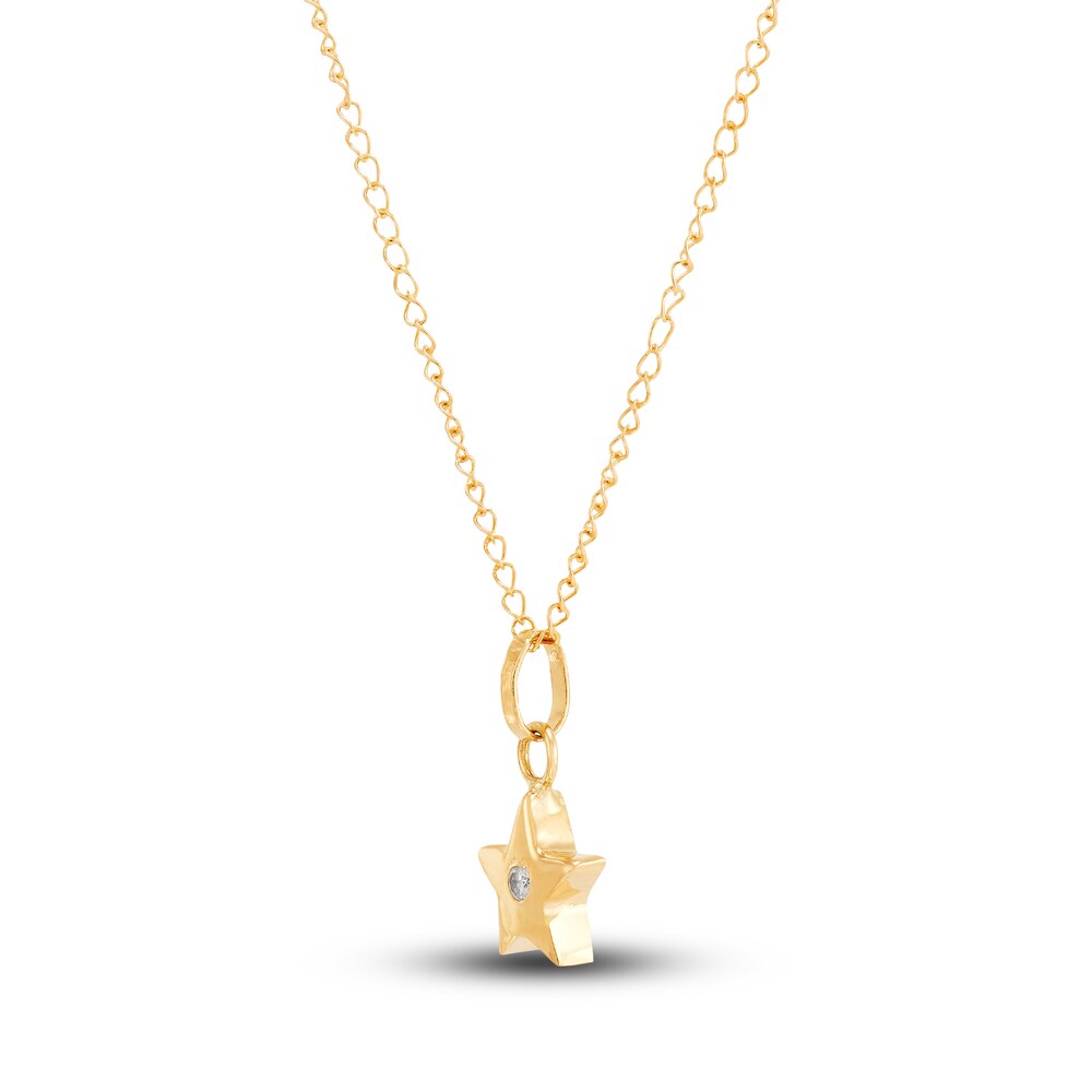 Children\'s Star Pendant Necklace Diamond Accents 14K Yellow Gold 13\" 1qksWQkO
