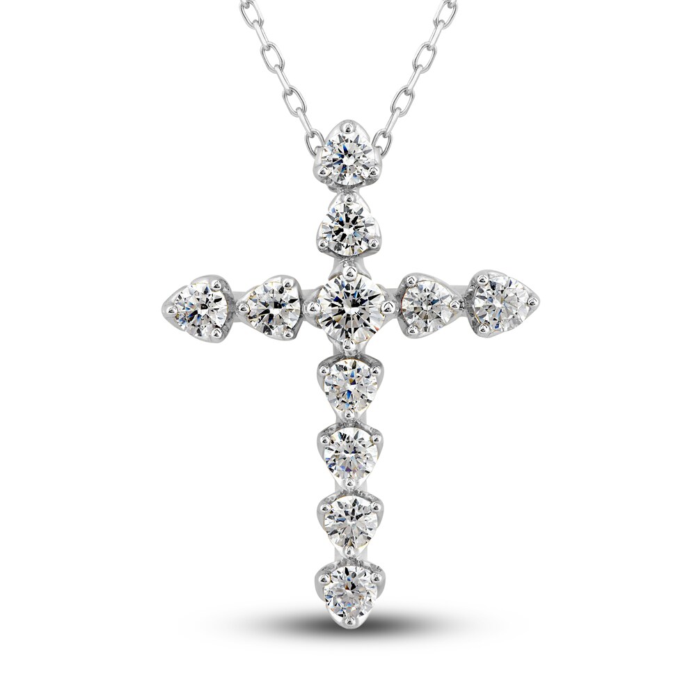 Diamond Cross Pendant Necklace 1 ct tw Round 14K White Gold 23oUfNnD