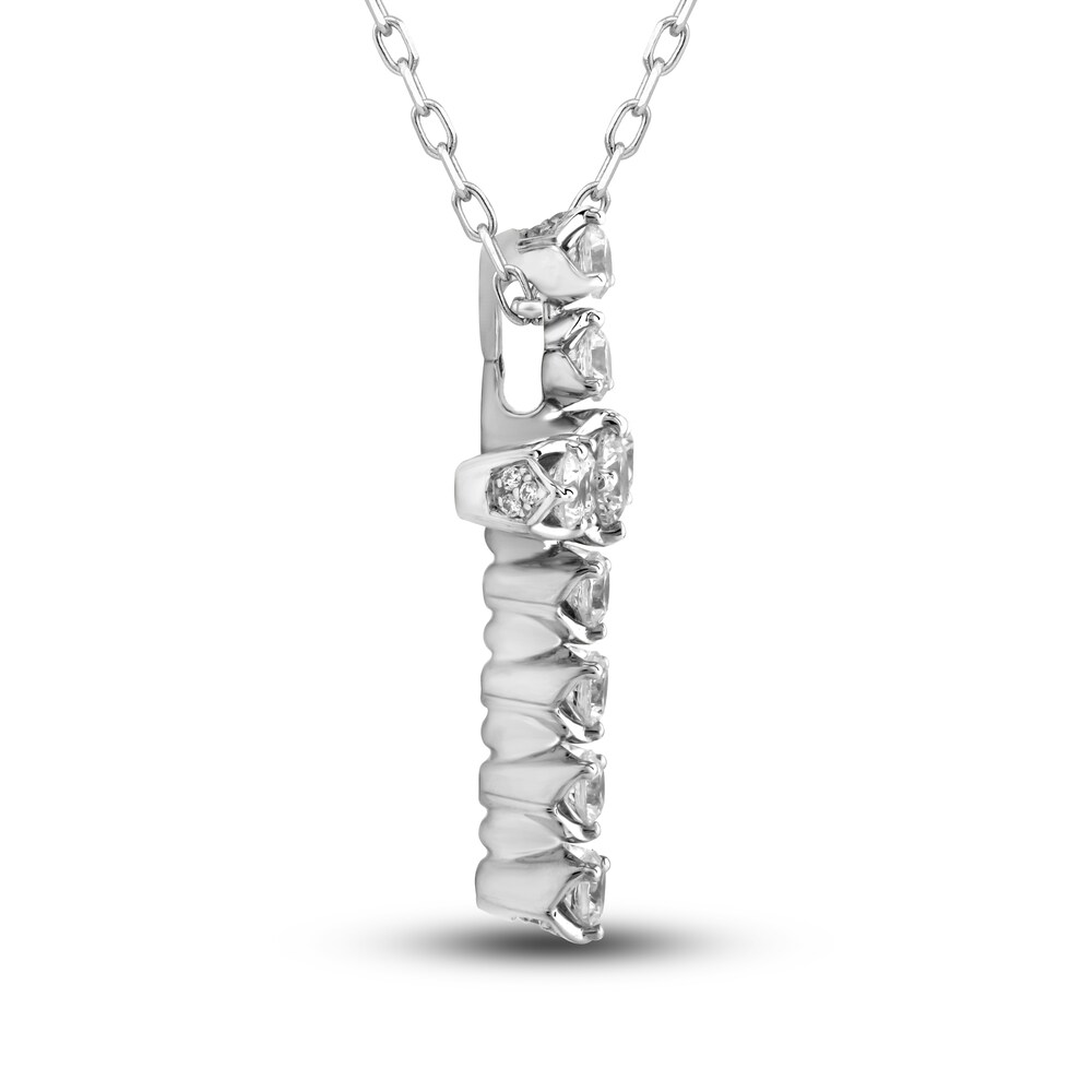 Diamond Cross Pendant Necklace 1 ct tw Round 14K White Gold 23oUfNnD