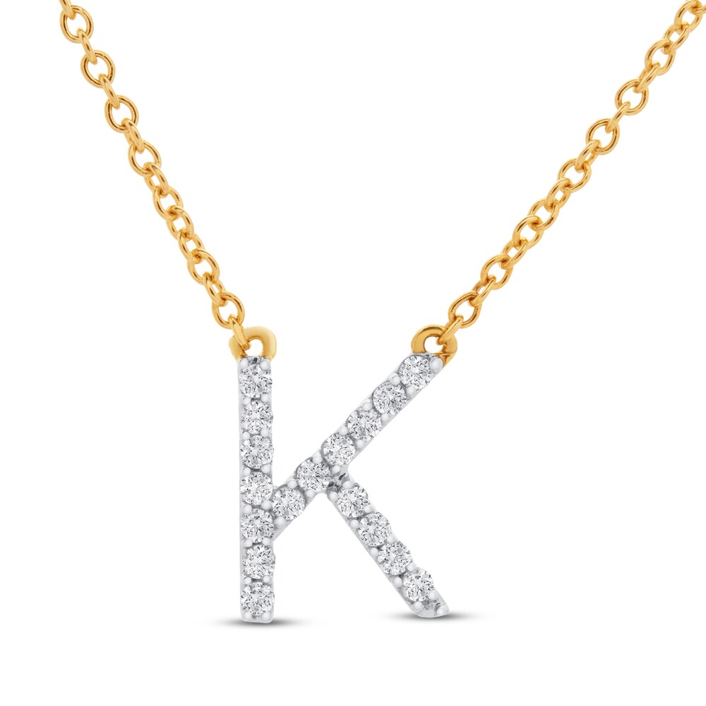 Diamond Letter K Necklace 1/10 ct tw Round 10K Yellow Gold 2Cqva3h8