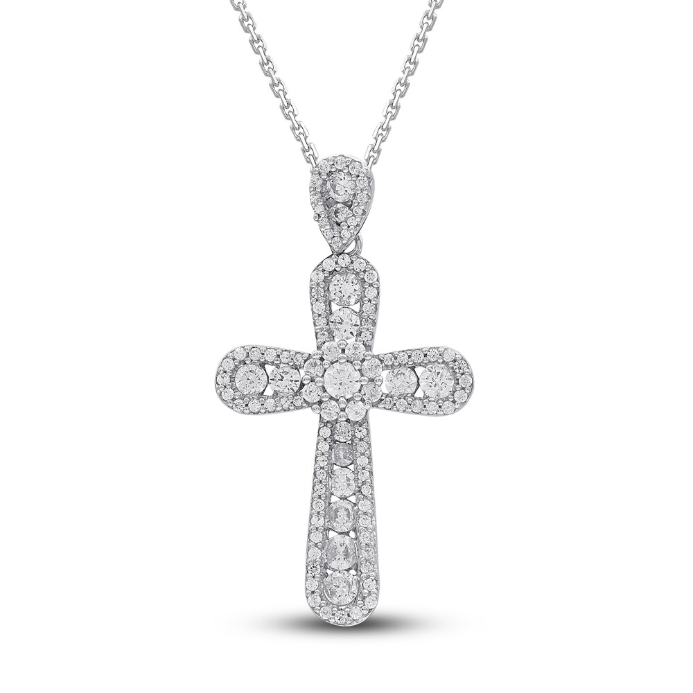 Diamond Cross Necklace 1 ct tw Round 14K White Gold 18" 2D1GSKAE
