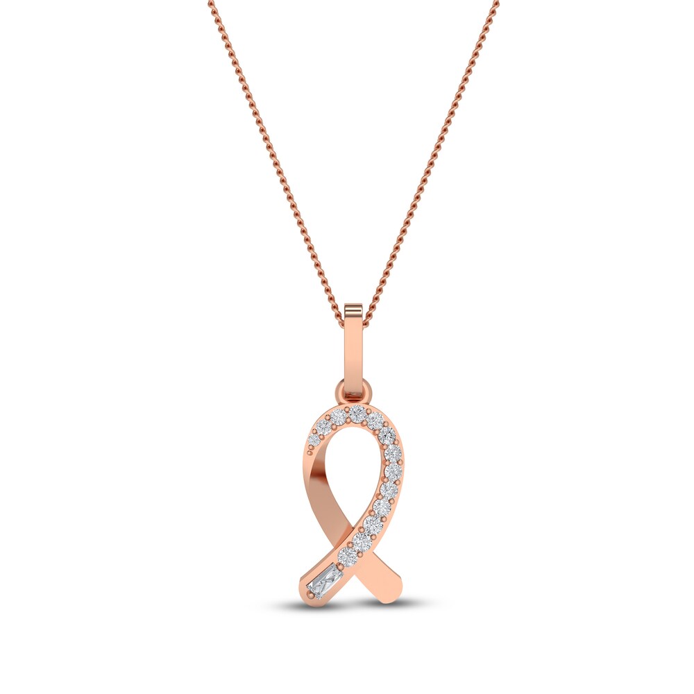 Diamond Ribbon Pendant Necklace 1/10 ct tw Round/Baguette 10K Rose Gold 18\" 2QI5mUk1