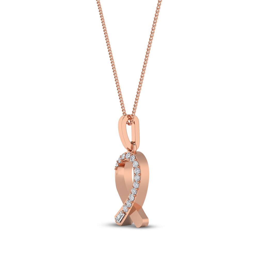 Diamond Ribbon Pendant Necklace 1/10 ct tw Round/Baguette 10K Rose Gold 18\" 2QI5mUk1