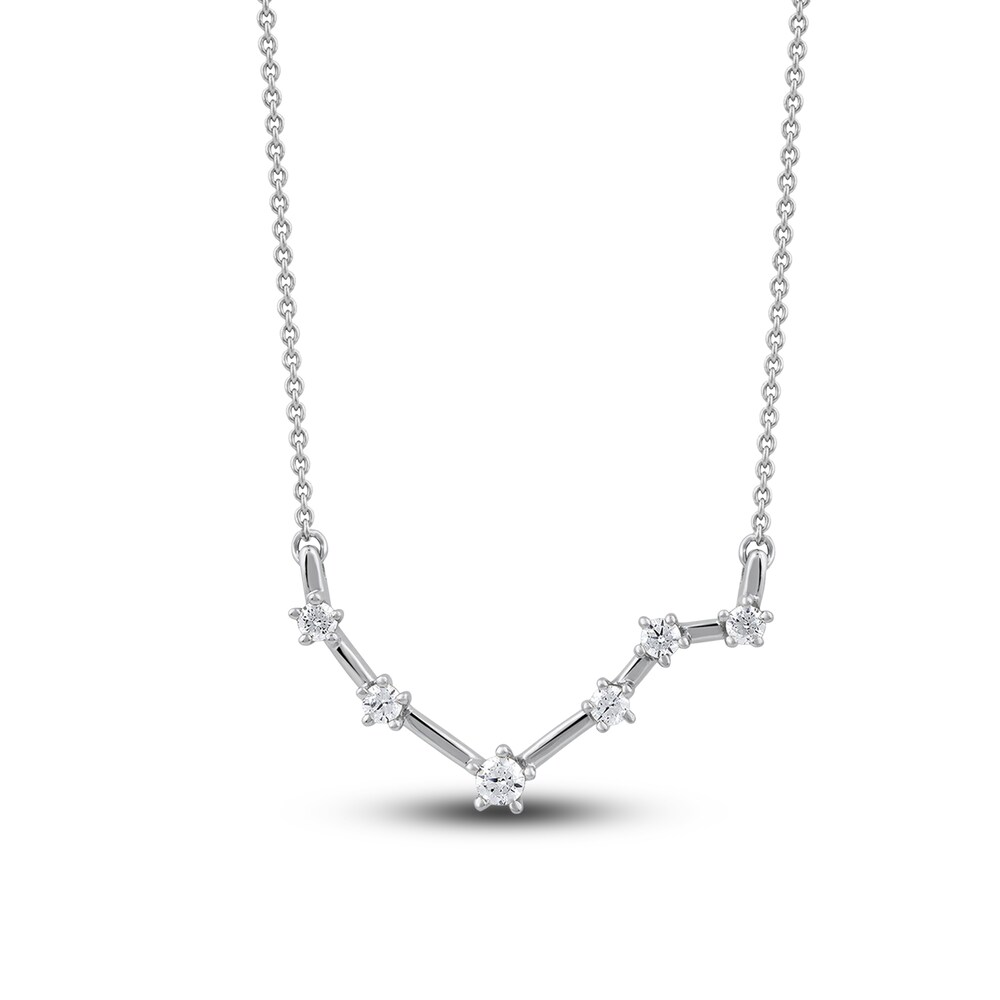 Diamond Libra Constellation Pendant Necklace 1/6 ct tw Round 14K White Gold 2bISNDwR