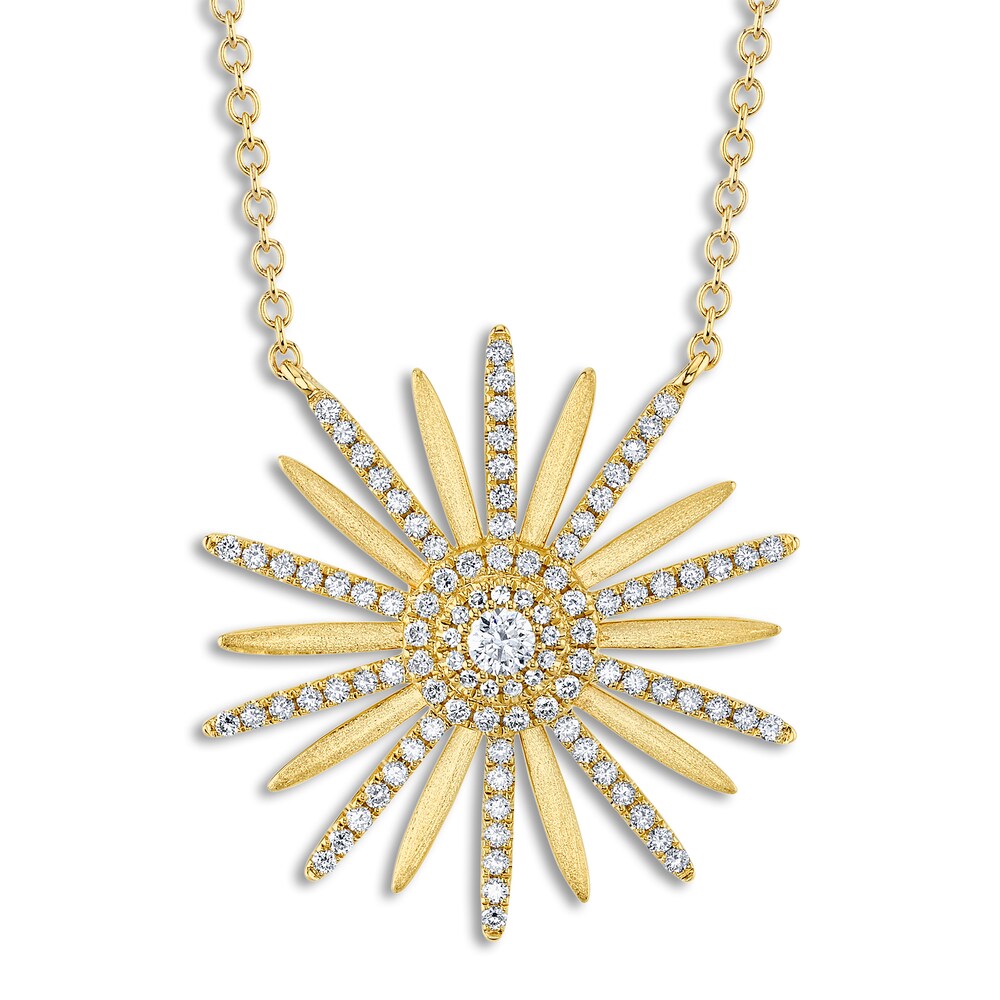 Shy Creation Diamond Flower Necklace 5/8 ct tw Round 14K Yellow Gold 18" SC55022683 2c525m6d