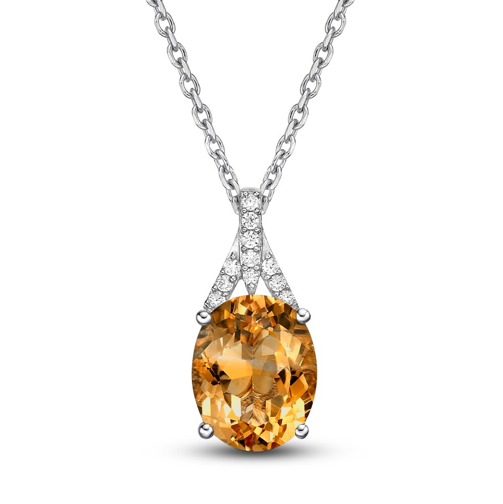 Natural Citrine Pendant Necklace 1/8 ct tw Diamonds 10K White Gold 18" 2j7KI7Ew